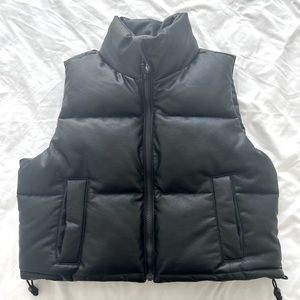 Hollister cropped vegan leather puffer vest